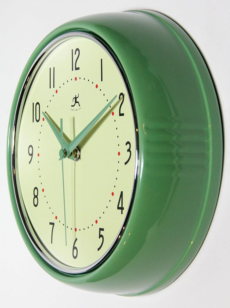 Infinity Instruments LTD. Retro 9 inch Silent Sweep Non-Ticking Mid Century Modern Kitchen Diner Wall Clock Quartz Movement Retro Wall Clock Decorative (Green)… - Image 3